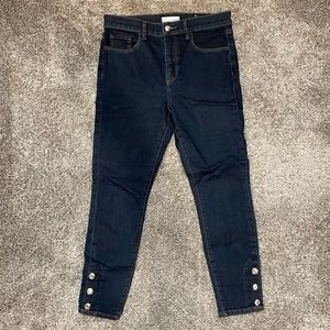 LOFT High Rise Petite Skinny Jeans w/ Button Detail